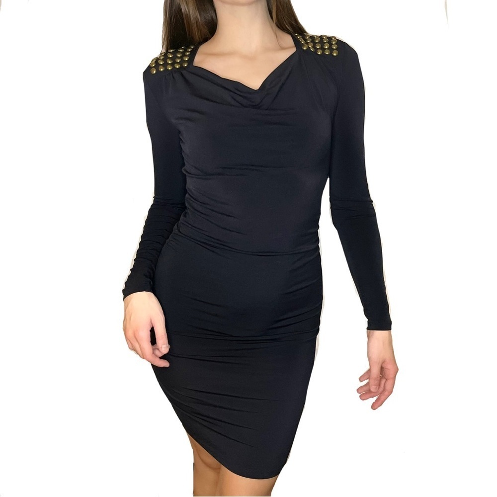 Michael Kors Studded Shoulder Draped Jersey Cowl Neck Midi Dress XS